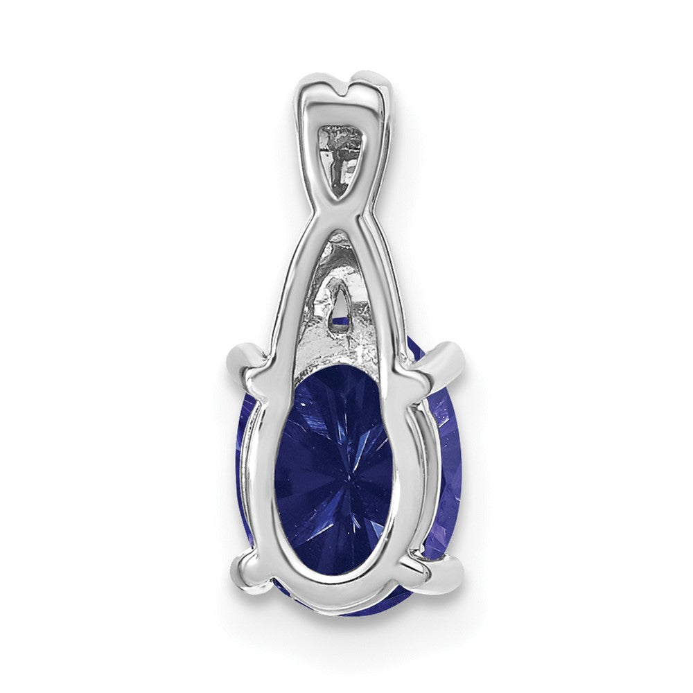 14k White Gold Oval Created Sapphire and Real Diamond Pendant