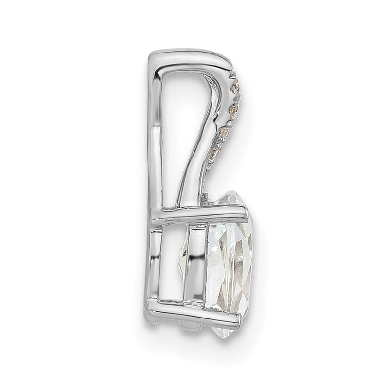 Sterling Silver Polished Oval White Topaz & CZ Chain Slide Pendant