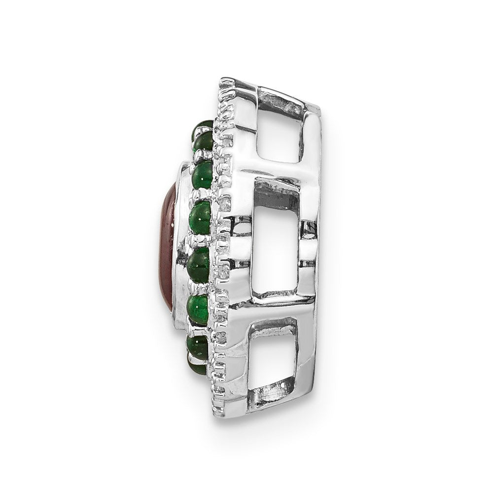 14k White Gold Real Diamond Cabochon Ruby & Emerald Chain Slide