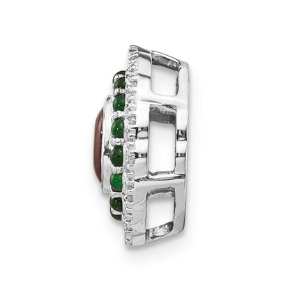 14k White Gold Real Diamond Cabochon Ruby & Emerald Chain Slide