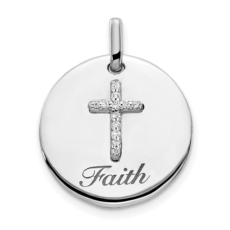 14k White Gold Real Diamond Cross Faith Pendant