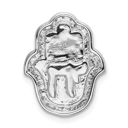 14k White Gold 1/10ct. Real Diamond Chai on Hamsa Chain Slide
