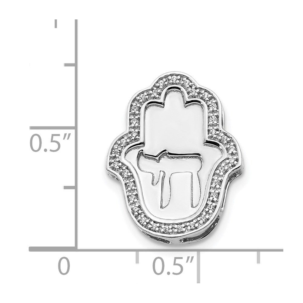 14k White Gold 1/10ct. Real Diamond Chai on Hamsa Chain Slide