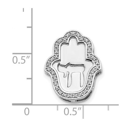 14k White Gold 1/10ct. Real Diamond Chai on Hamsa Chain Slide