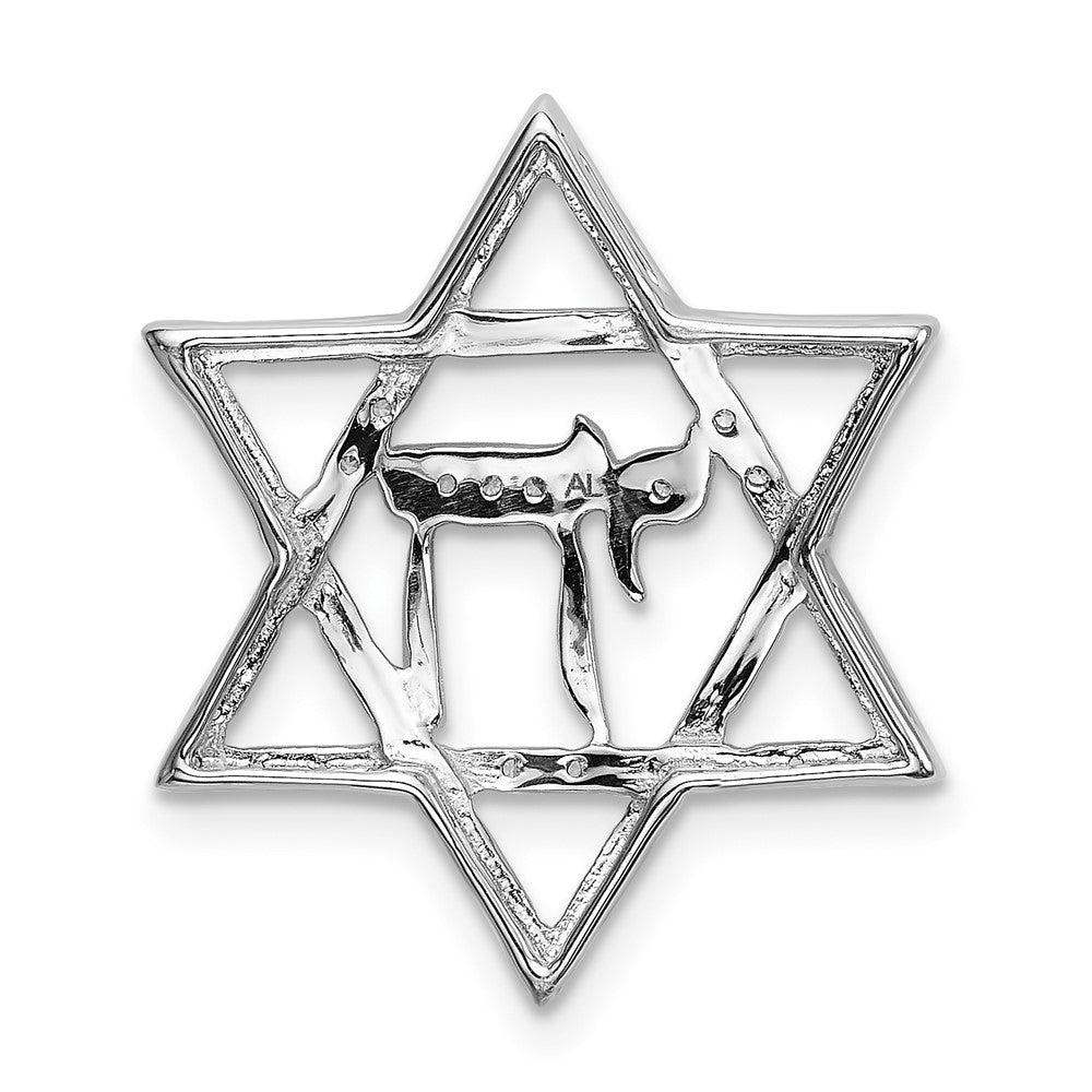 14k White Gold 1/10ct. Real Diamond Star of David w/Chai Chain Slide