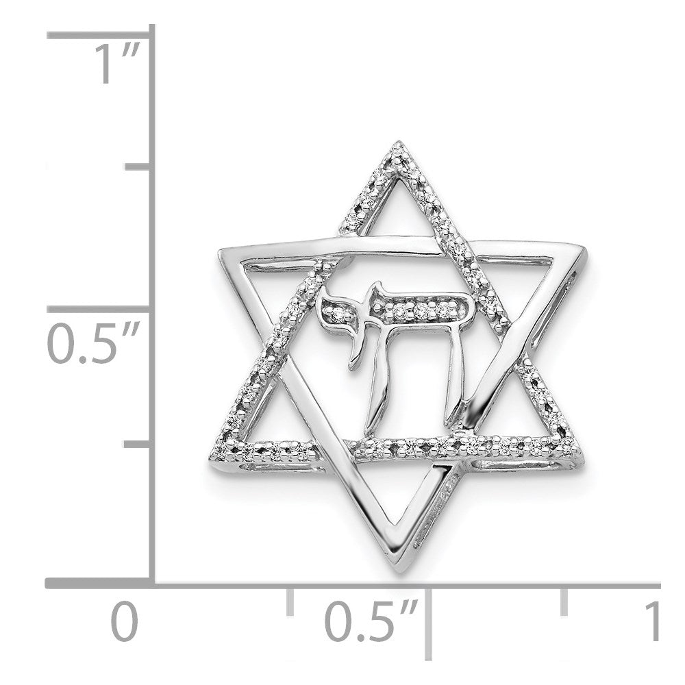 14k White Gold 1/10ct. Real Diamond Star of David w/Chai Chain Slide