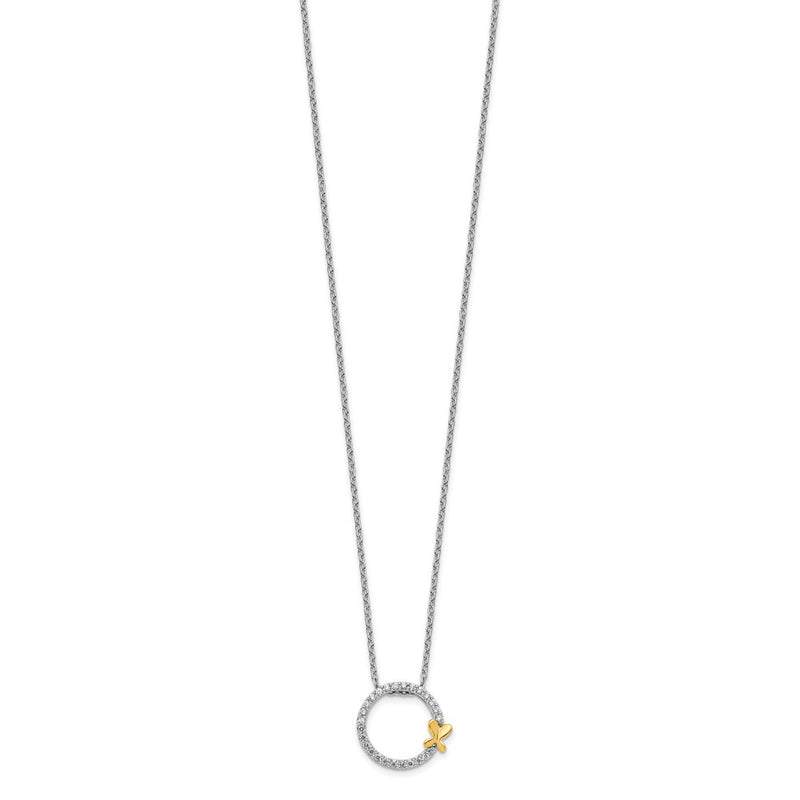 14k Two-Tone Gold Real Diamond Butterfly on Circle Pendant