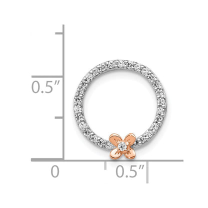 14k Two-Tone Gold Real Diamond Flower on Circle Pendant