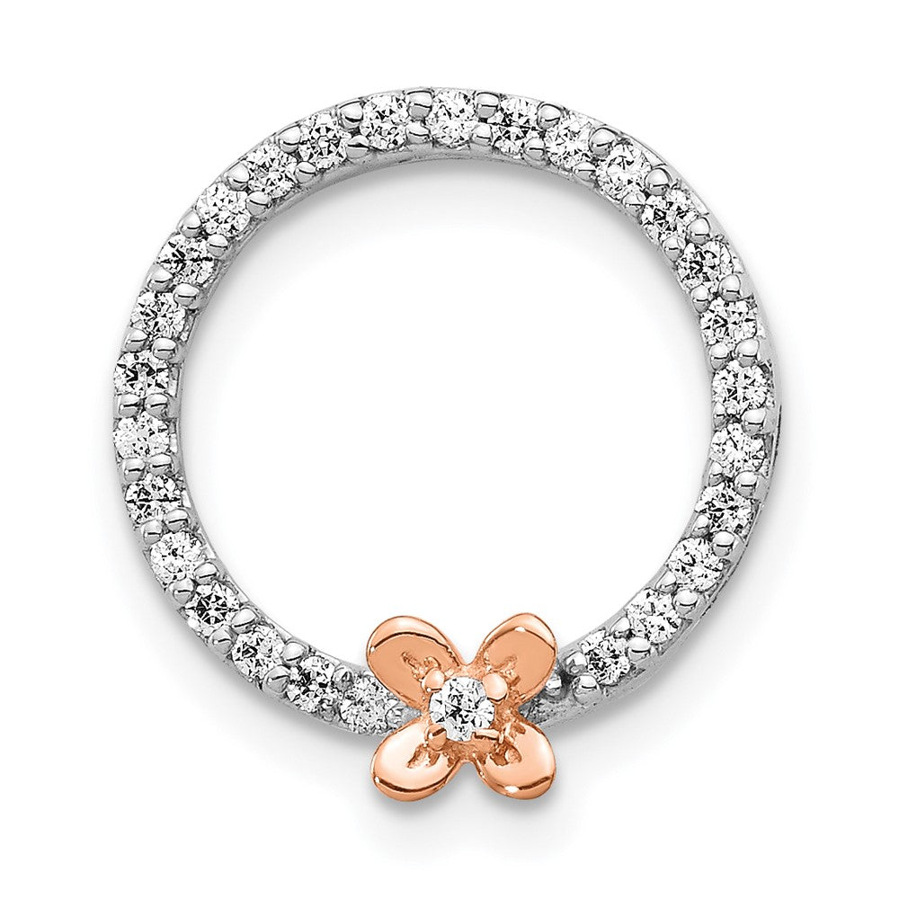 14k Two-Tone Gold Real Diamond Flower on Circle Pendant