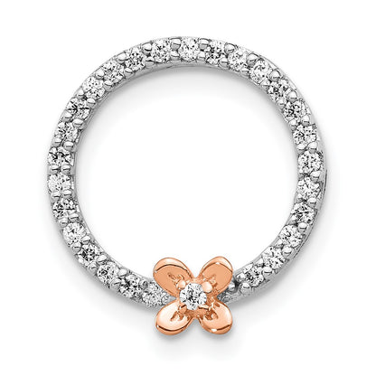 14k Two-Tone Gold Real Diamond Flower on Circle Pendant
