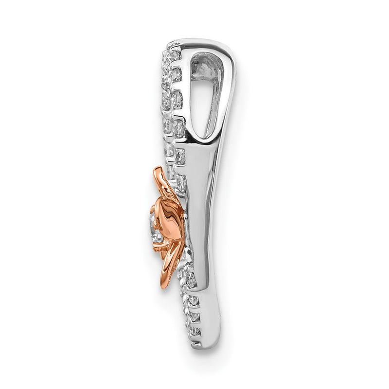 14k White Gold w/Rose Gold Flower Real Diamond Heart Pendant