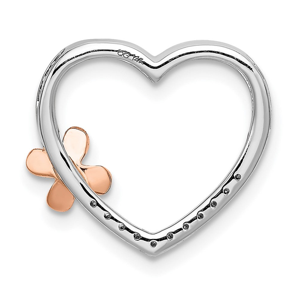 14k White Gold w/Rose Gold Flower Real Diamond Heart Pendant