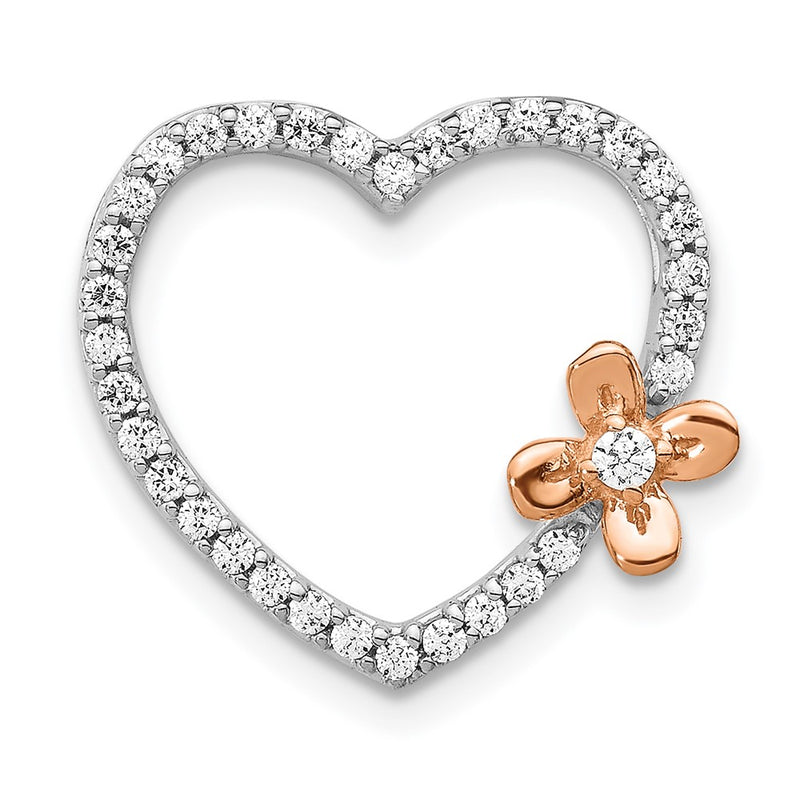 14k White Gold w/Rose Gold Flower Real Diamond Heart Pendant