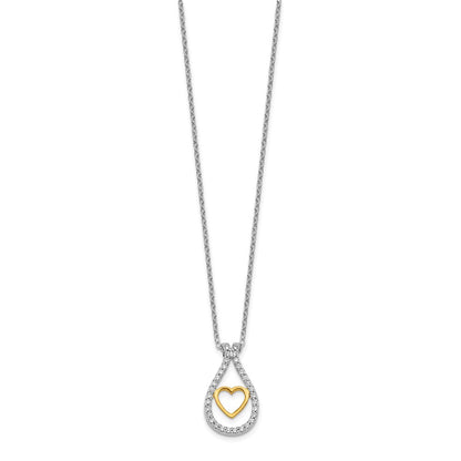 14k Two-Tone Gold Real Diamond Heart Pendant