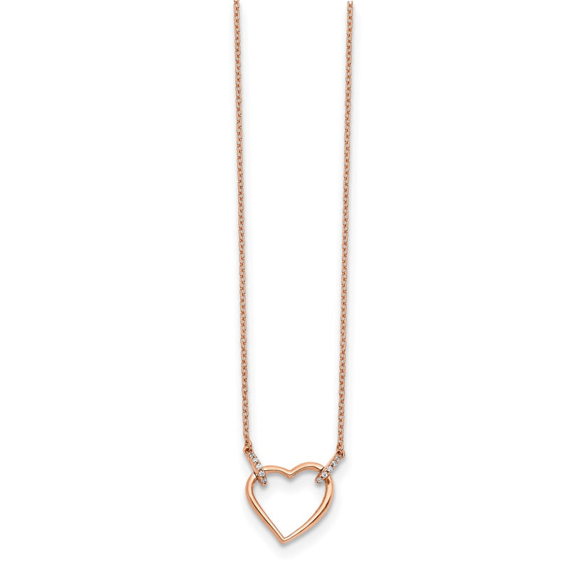 14k Rose Gold Real Diamond Heart 18 inch Necklace