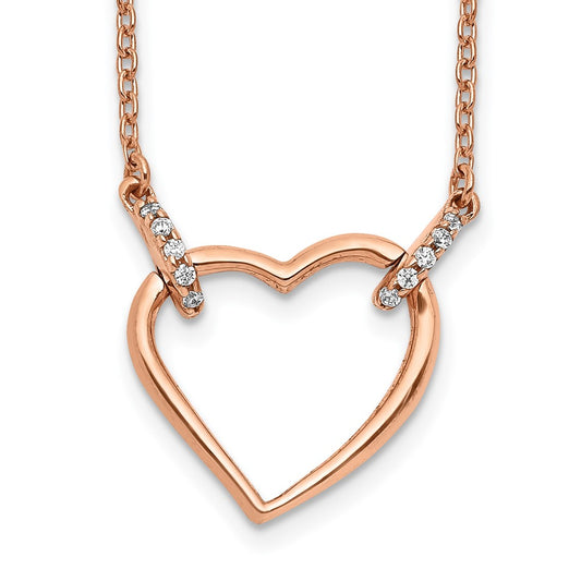 14k Rose Gold Real Diamond Heart 18 inch Necklace