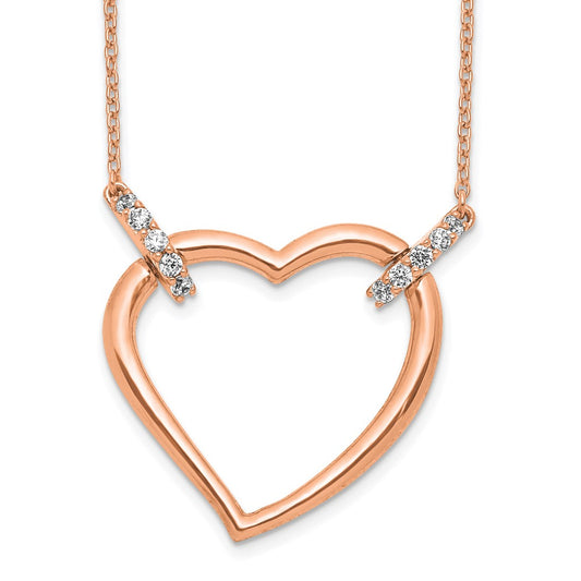 14k Rose Gold Real Diamond Heart 18 inch Necklace