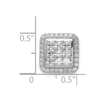 14k White Gold 1ct. Real Diamond Square Cluster Pendant