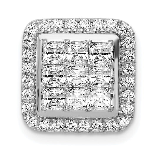 14k White Gold 1ct. Real Diamond Square Cluster Pendant