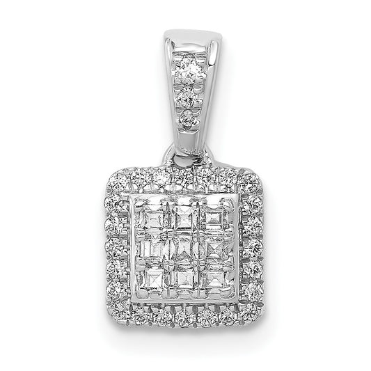 14k White Gold 1/4ct. Real Diamond Square Cluster Pendant