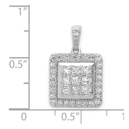 14k White Gold 1ct. Real Diamond Square Cluster Pendant