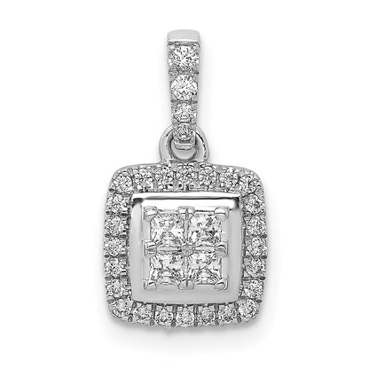14k White Gold 1/3ct. Real Diamond Square Cluster Pendant