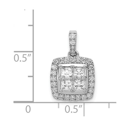 14k White Gold 1ct. Real Diamond Square Cluster Pendant