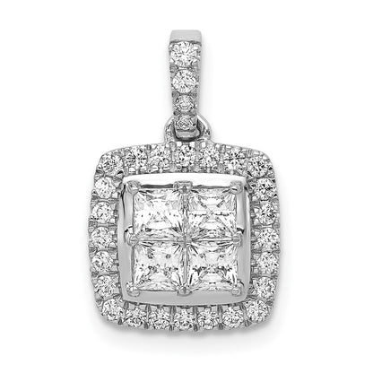 14k White Gold 1ct. Real Diamond Square Cluster Pendant