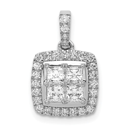 14k White Gold 1ct. Real Diamond Square Cluster Pendant