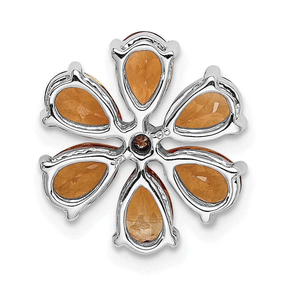 14k White Gold Real Diamond Citrine 6 Petal Flower Chain Slide