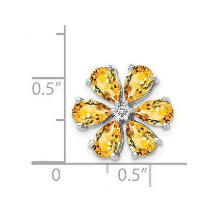 14k White Gold Real Diamond Citrine 6 Petal Flower Chain Slide