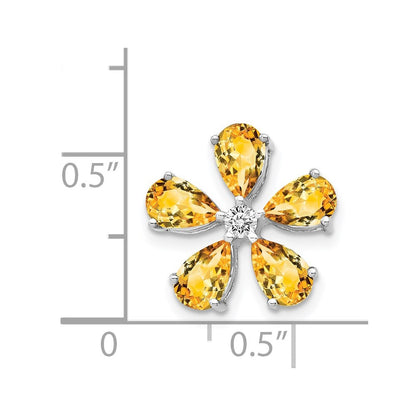 14k White Gold Real Diamond Citrine 5 Petal Flower Chain Slide