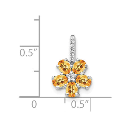 14k White Gold Real Diamond and 1.37 Citrine Flower Pendant