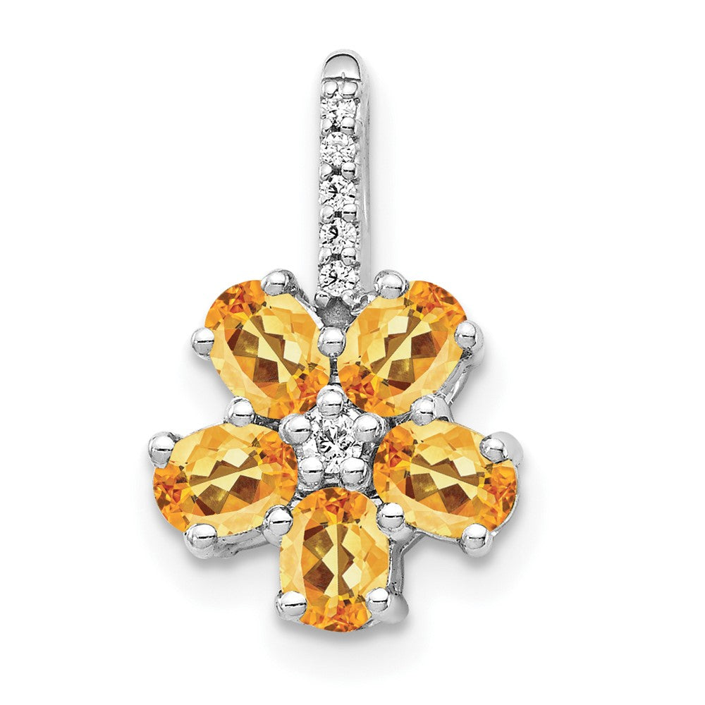 14k White Gold Real Diamond and 1.37 Citrine Flower Pendant
