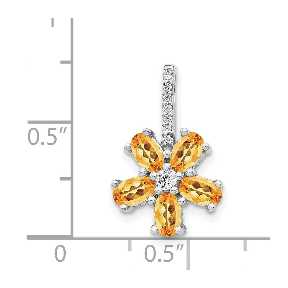 14k White Gold Real Diamond & 1.69 Citrine Flower Pendant