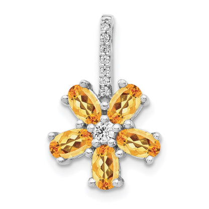 14k White Gold Real Diamond & 1.69 Citrine Flower Pendant