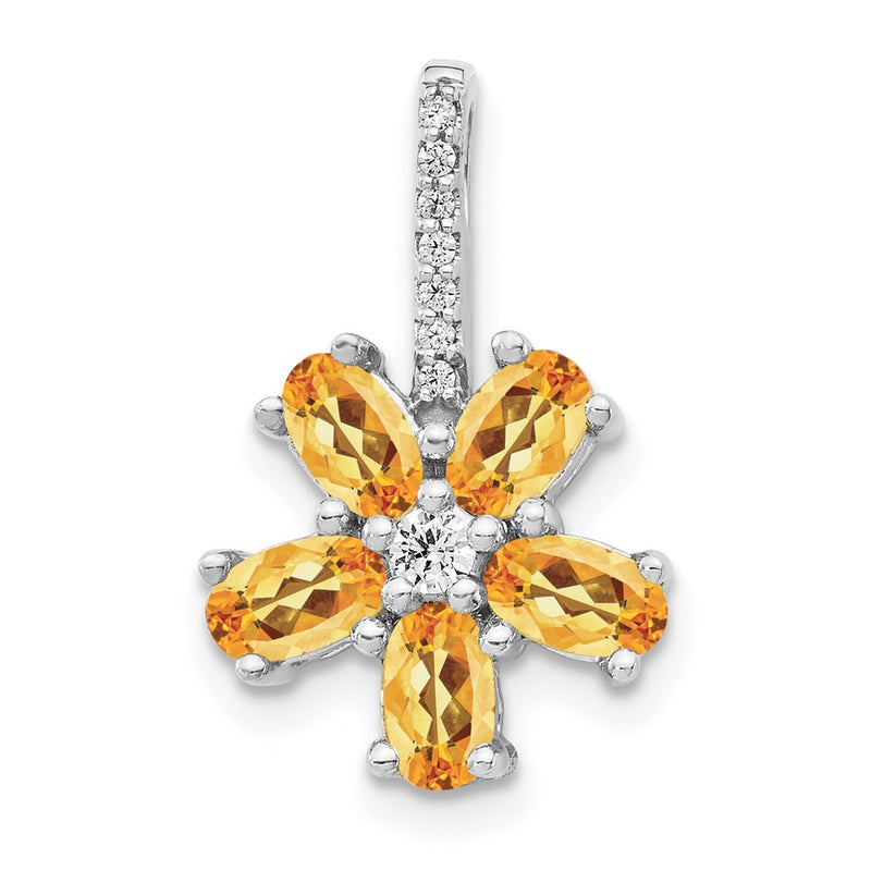 14k White Gold Real Diamond & 1.69 Citrine Flower Pendant