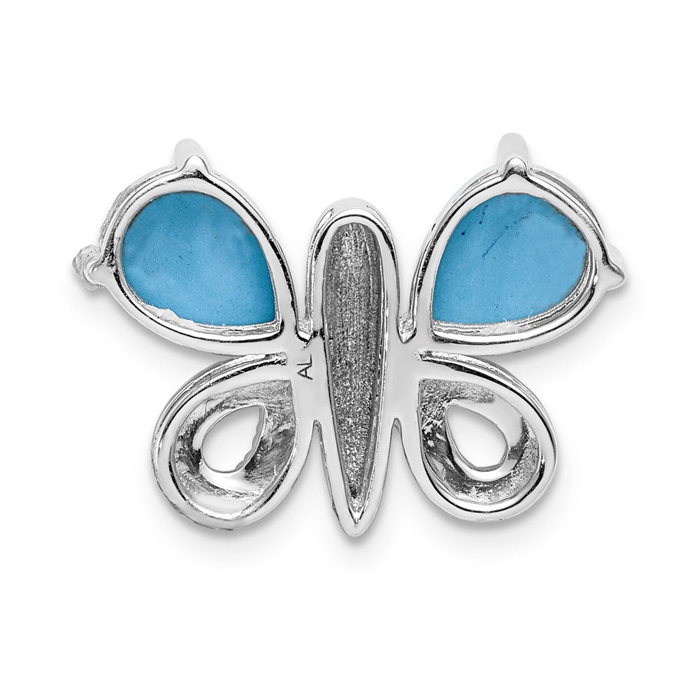 Solid 14k White Gold Simulated CZ & Cabochon Turquoise Butterfly Pendant