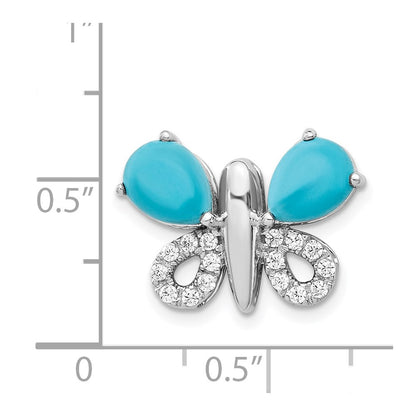 14k White Gold Real Diamond & Cabochon Turquoise Butterfly Pendant
