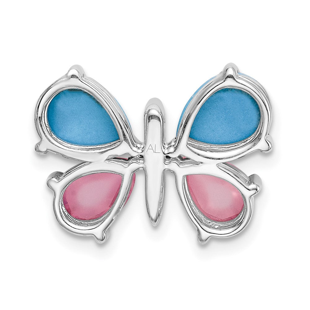 Solid 14k White Gold Simulated CZ Simulated/Cabochon Turquoise Simulated/Rose Quartz Butterfly Pendant