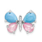 14k White Gold Real Diamond/Cabochon Turquoise/Rose Quartz Butterfly Pendant