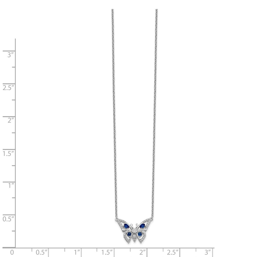 14k White Gold Real Diamond & Sapphire Butterfly Necklace