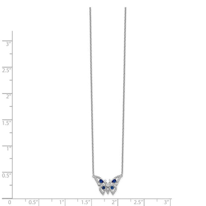 14k White Gold Real Diamond & Sapphire Butterfly Necklace