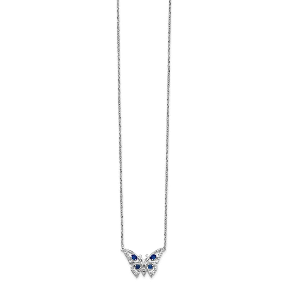 14k White Gold Real Diamond & Sapphire Butterfly Necklace