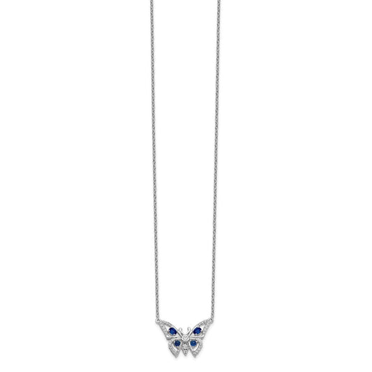 14k White Gold Real Diamond & Sapphire Butterfly Necklace