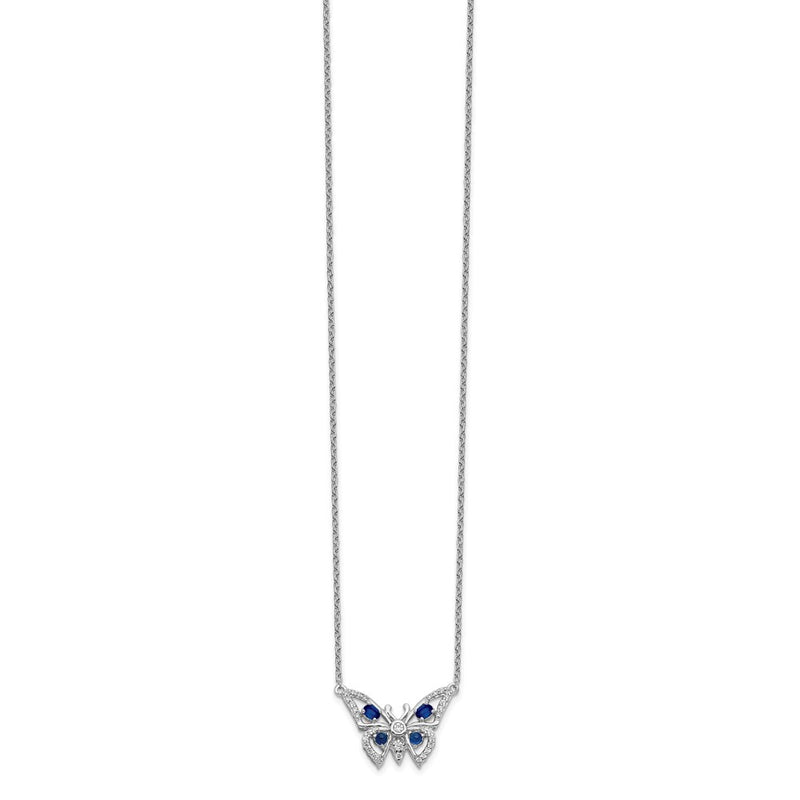 14k White Gold Real Diamond & Sapphire Butterfly Necklace