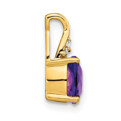 14K Yellow Gold Checkerboard Amethyst and Real Diamond Pendant