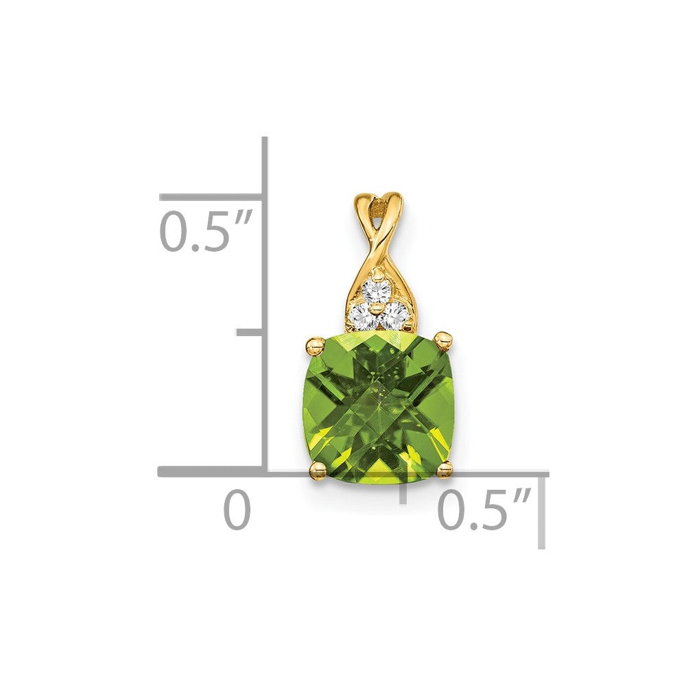 14K Yellow Gold Checkerboard Peridot and Real Diamond Pendant
