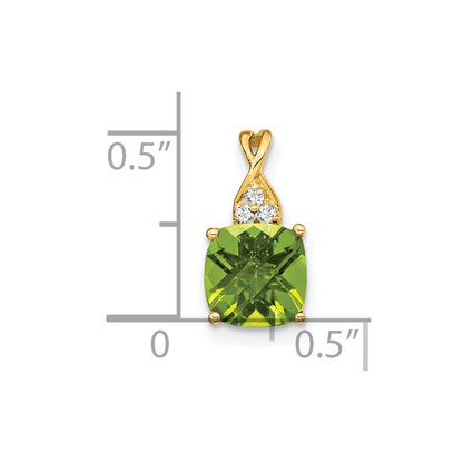 14K Yellow Gold Checkerboard Peridot and Real Diamond Pendant