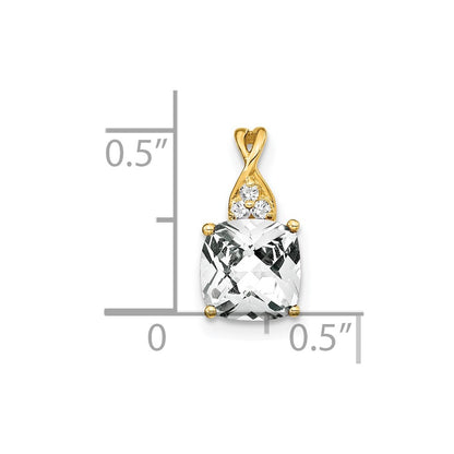 14K Yellow Gold Checkerboard White Topaz and Real Diamond Pendant